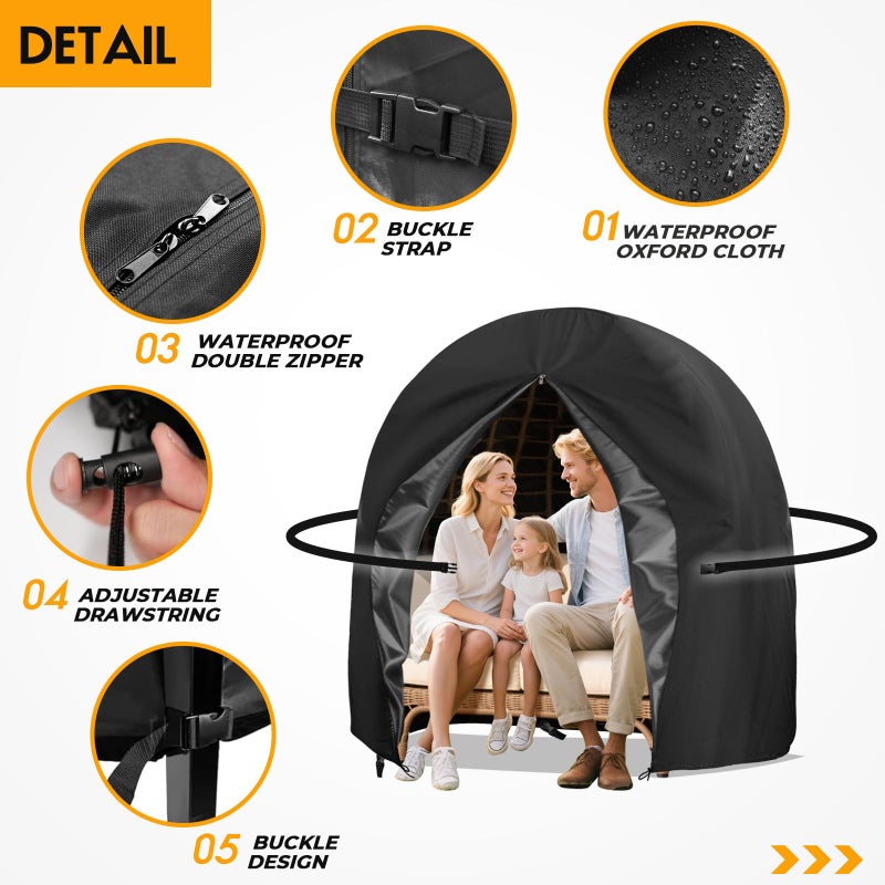 Uthem Double Egg Chair Cover Waterproof 420D Oxford Hanging Outdoor Furniture Covers for Patio Wicker Egg Swing Cocoon Chair, 91x80 Inches, Black - Image 3